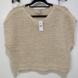 NEW LOFT Women's Tan Short Sleeve Woven Top Size Small